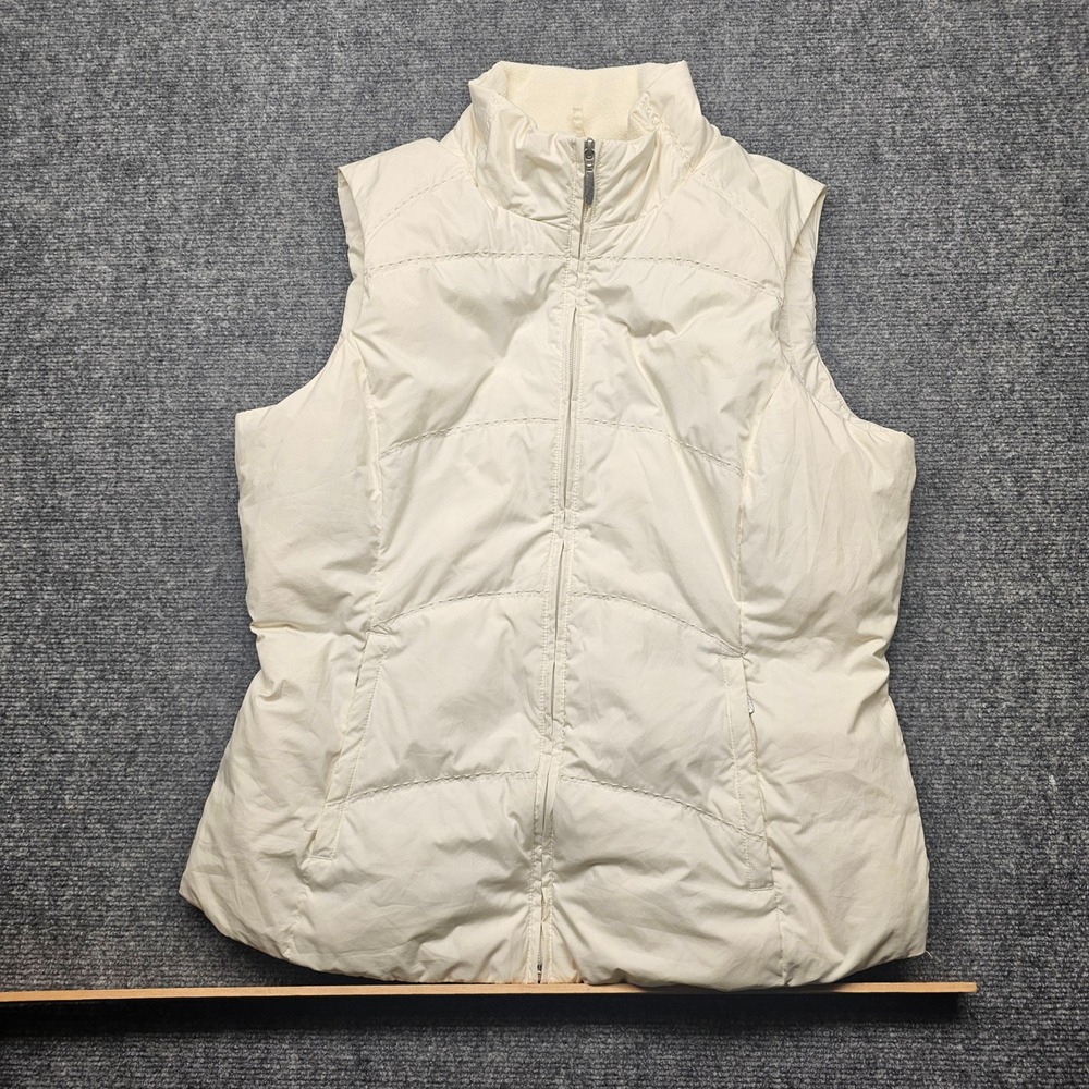 Eddie Bauer Premium Goose Down Vest Womens Medium Cream Quilted Puffer Full Zip